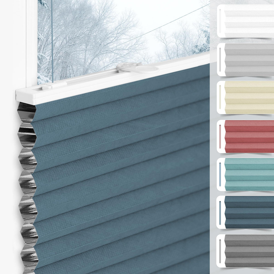 Wabenplissee Plissee ohne Bohren Verdunkelung Klemmfix Thermo Verdunklungsplissee, Blau-Weiss 40x120