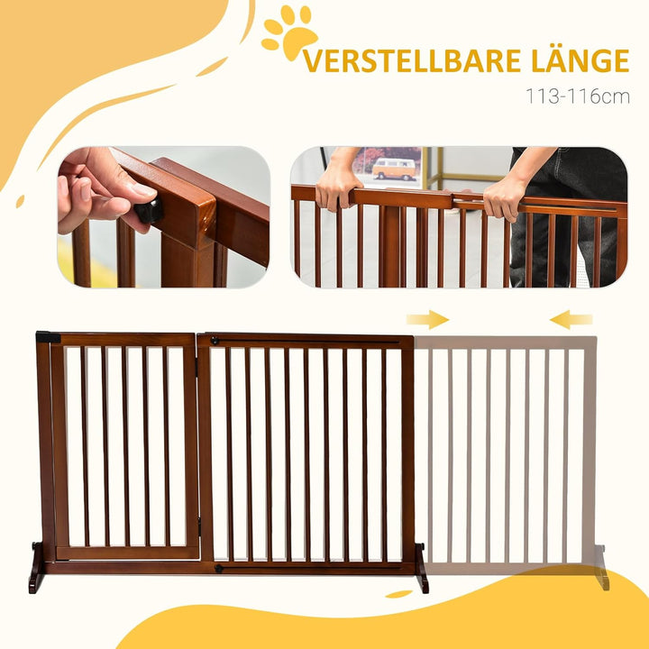PawHut Absperrgitter Hund Freistehend Verstellbar 113-166 x 71 cm Braun | Schutzgitter mit Füssen, T