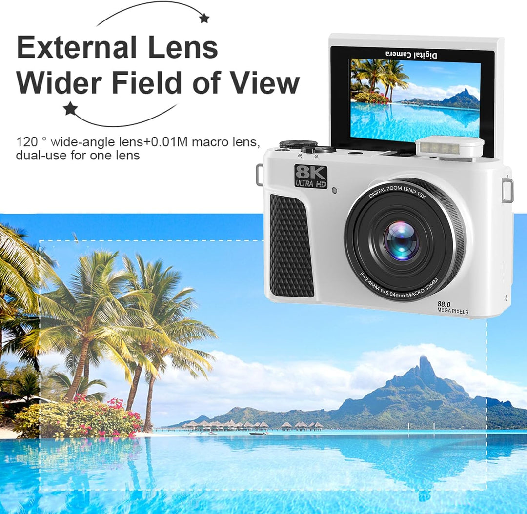 8K Digitalkamera für Fotografie, WiFi 88MP Vlogging -Kameras mit 3 "180 ° Flip -Bildschirm, Autofoku