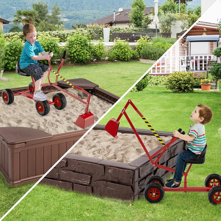 COSTWAY Sitzbagger 360° drehbar, Bagger zum Draufsitzen Metall mit Schaufel & Rädern, Bagger Sandkas