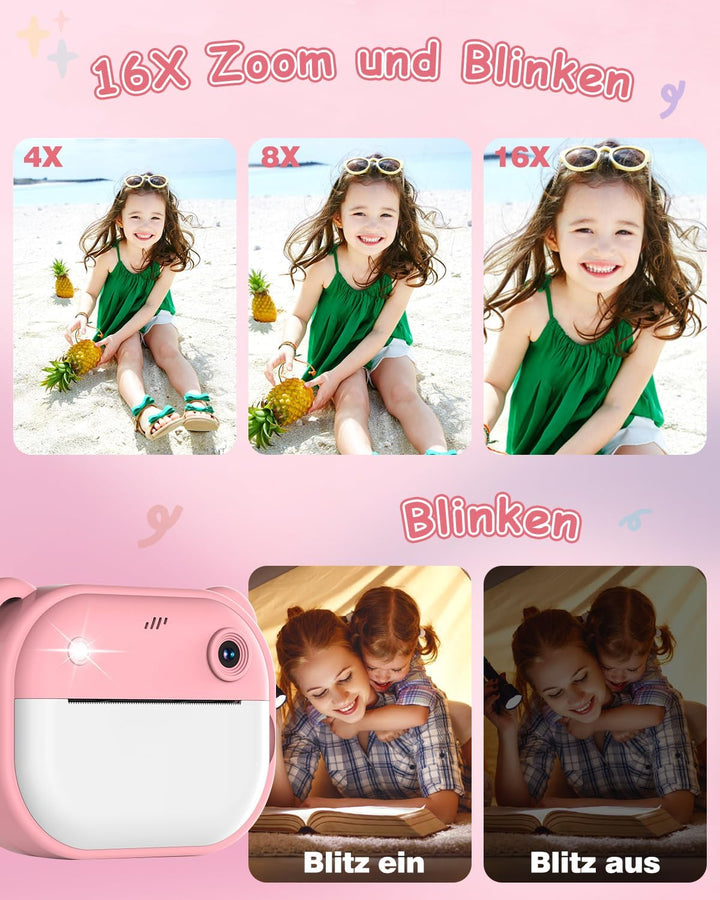 Sofortbildkamera Kinder, 1080P Dual-Linse Kinderkamera Sofortbildkamera, 2" Bildschirm Digitalkamera