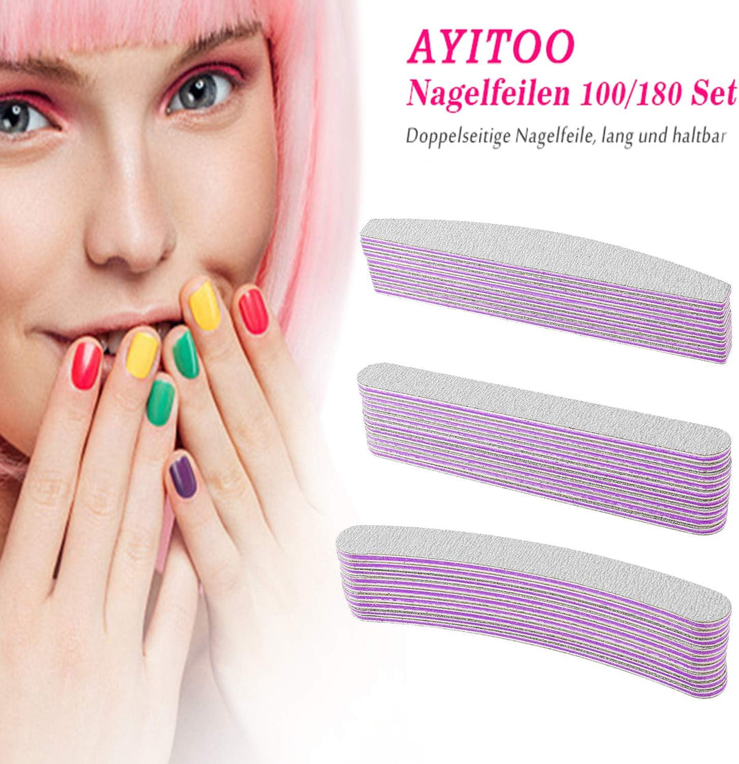 AYITOO 50 Stück Nagelfeilen 100/180 Feilen Nägel Doppelseitige Feilen für Gelnägel Nagelfeile Profi