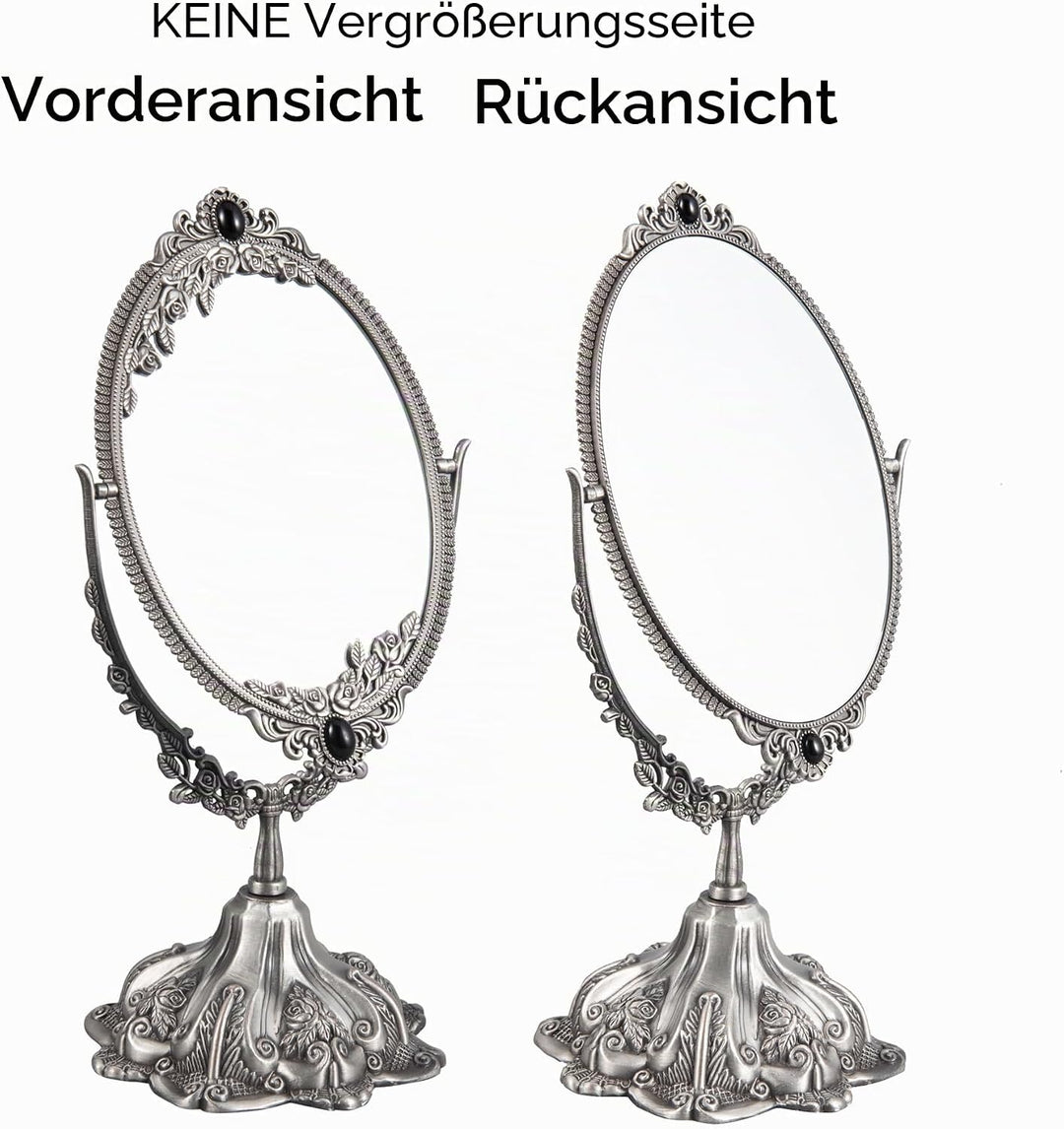 Feyarl Vintage-Schminkspiegel, oval, floraler Tischspiegel, doppelseitig, drehbar, mit Ständer, für