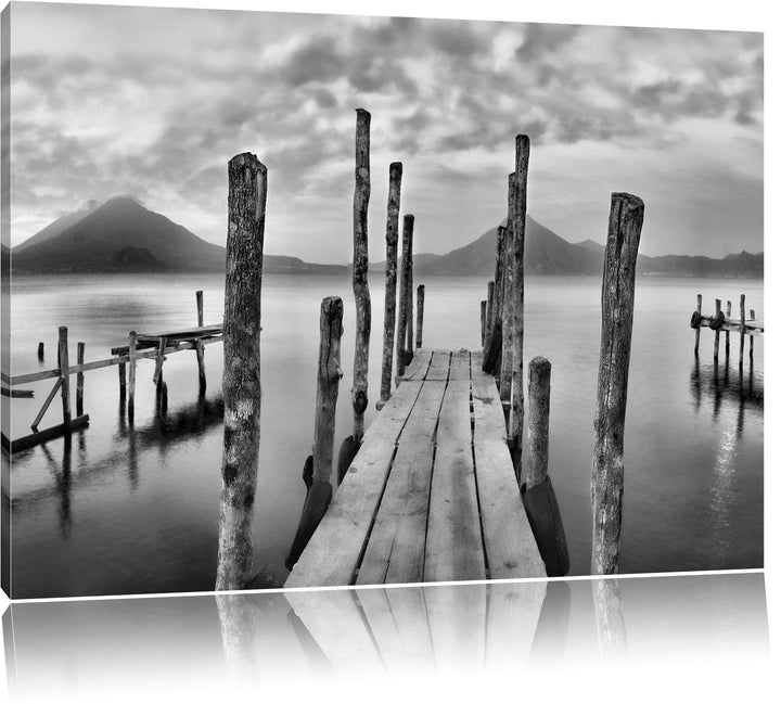 Monocrome, Holz im Wasser, Format: 100x70 auf Leinwand, XXL riesige Bilder fertig gerahmt mit Keilra