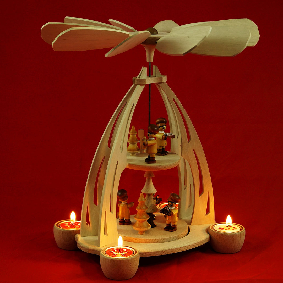 Wichtelstube-Kollektion XL Weihnachtspyramide f. Teelichter 35cm Weihnachtsbäckerei feinstes Buchenh