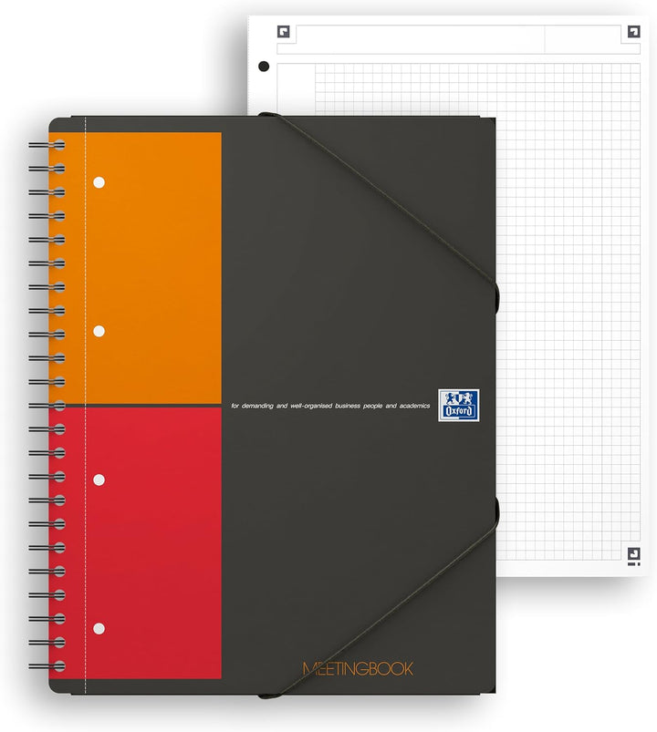 Oxford Meetingbook International A4, kariert, 160 Seiten, mit Gummizugmappe und 3 Einschlagklappen,