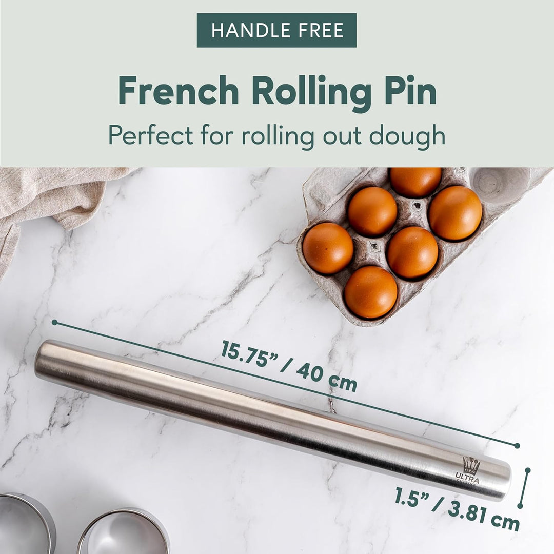 Professionelles französisches Nudelholz zum Backen, 40 cm, glattes Edelstahl-Metall und konisches De