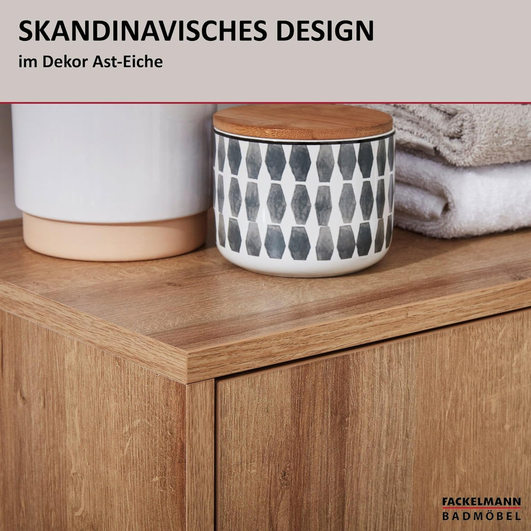 FACKELMANN Finn Midischrank (60 x 75 x 30,5 cm) – Badezimmerkommode mit 2 Einlegeböden aus Glas – Ba