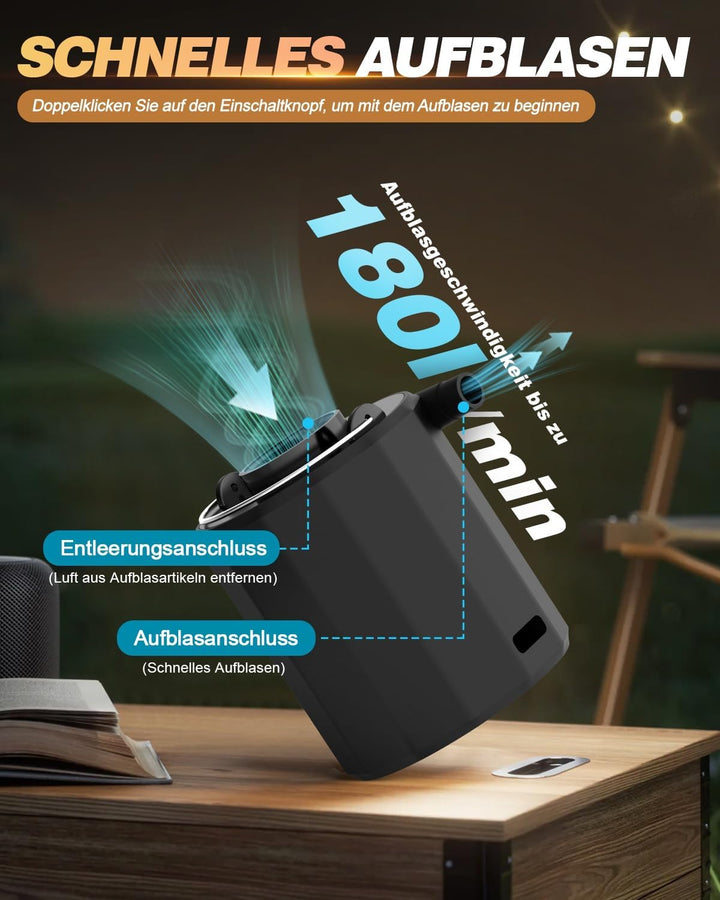 Mini elektrische luftpumpe, 5000Pa 1600mAh Akku-Luftpumpe mit 5 Luftdüsen &amp; LED-Licht, 180 L/min Inf