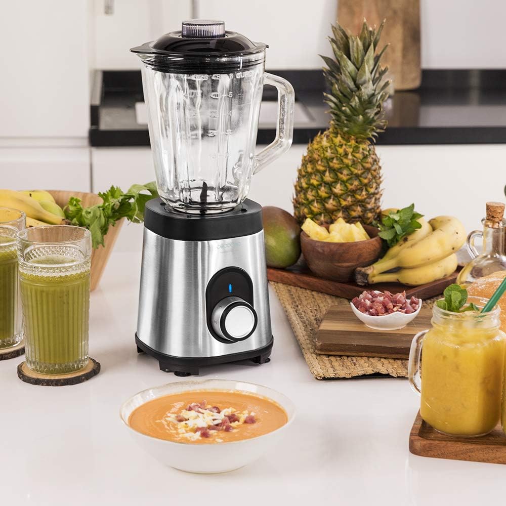Cecotec Mixer Glas Power Schwarz Titan 1000 INOX. 1000 W, Edelstahlgehäuse, 6-Blatt-Blatt mit schwar