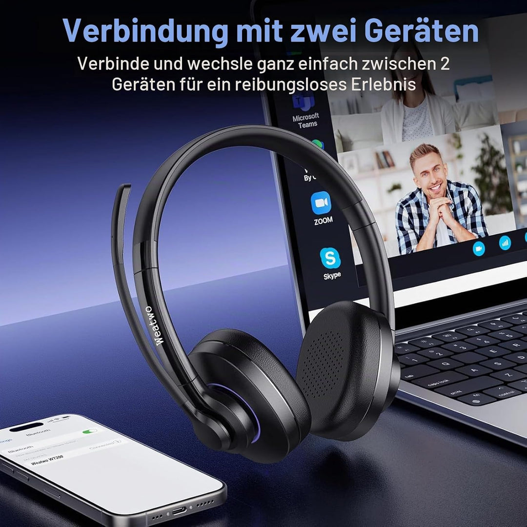 Bluetooth Headset Mit CVC8.0 Und ENC Dual Mikrofon Noise Cancelling, Wireless PC Mit Mikrofon, 30+ S