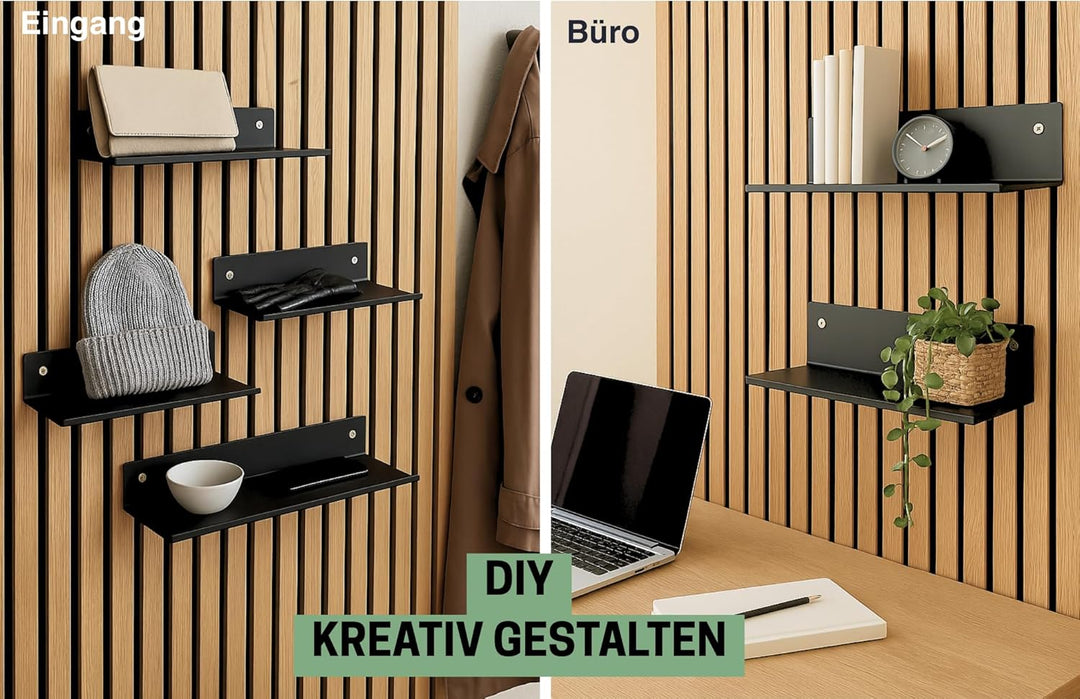 Steinmine - Designmanufaktur Wandregal Metall schwarz matt – Metallverschraubung - kein Bohren – Zub