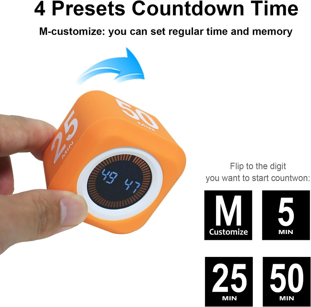 Drehbarer Würfel, visueller Timer, 5, 25, 10, 50 Minuten voreingestellt + benutzerdefinierter Countd