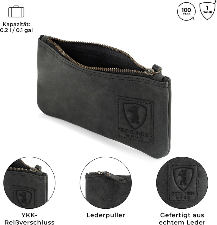 Berliner Bags Vintage Federmäppchen Etui aus Leder mit YKK-Reissverschluss, Robuste Federmappe für S
