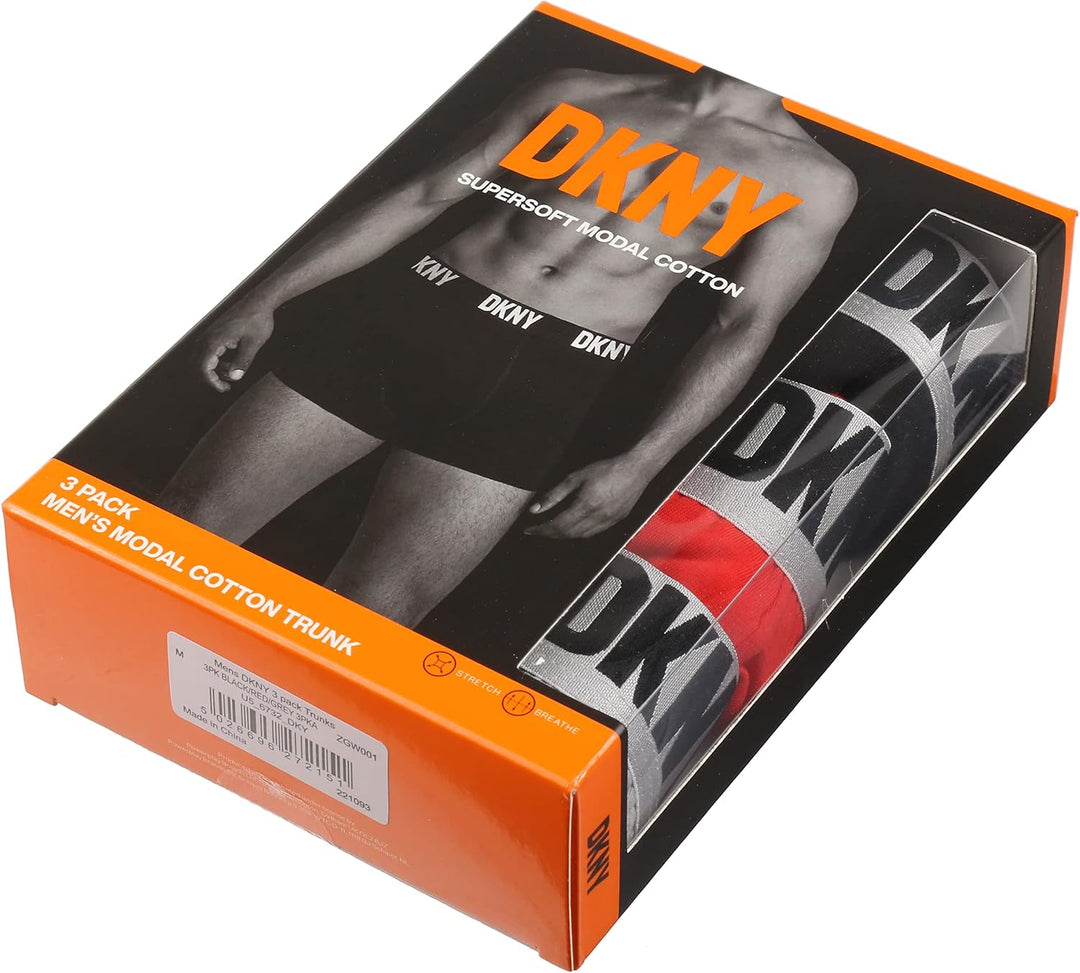 DKNY Herren Men's Black/Red/Grey with White Contrast Cotton Blend Waistband Boxer Shorts (3er Pack)