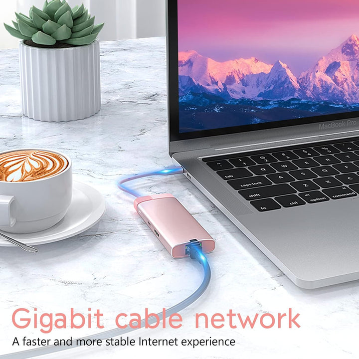 USB C Hub, USB C Adapter 6 in 1 mit Gigabit RJ45 Ethernet, 3×USB 3.0, 4K HDMI und 100W PD, Dockingst