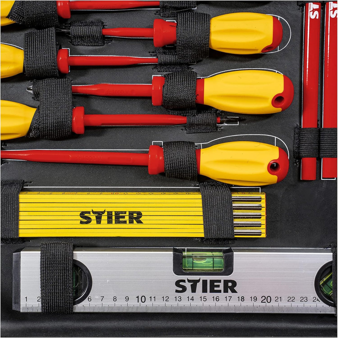 STIER Elektriker-Werkzeugsortiment, Werkzeugkoffer, 128-teilig, im robusten Aluminiumkoffer alles fü