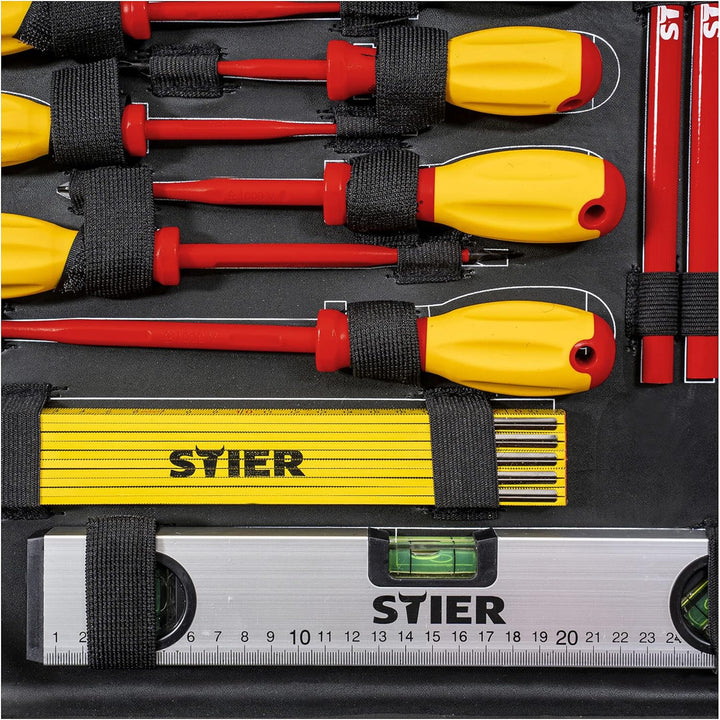 STIER Elektriker-Werkzeugsortiment, Werkzeugkoffer, 128-teilig, im robusten Aluminiumkoffer alles fü
