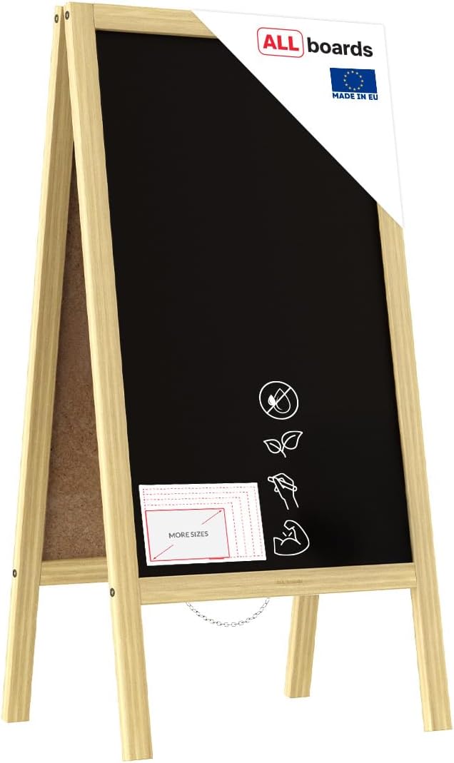 ALLboards Kundenstopper mit naturlackierten Holzrahmen 100x60cm, Werbetafel, Gehwegaufsteller, Aufst