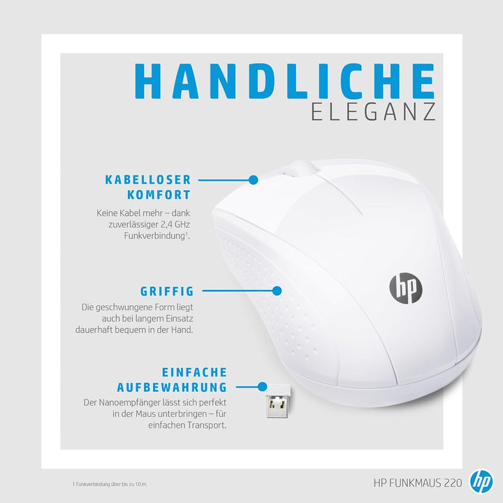HP Wireless-Maus 220 – 2,4‑GHz Travel‑Funkmaus, beidhandbedienbar, 1600‑dpi Blue‑LED‑Sensor, bis zu