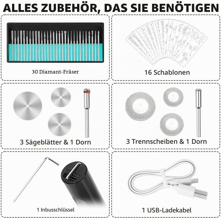 Ainiv USB Wiederaufladierbar Gravur Werkzeug Kit, Elektrischer Mini Graveur Gravurwerkzeug, Tragbar