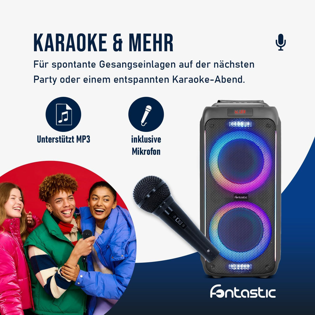 Fontastic Party-Lautsprecher Zeal - Bluetooth Lautsprecher mit USB-Wiedergabe, AUX und MicroSD - Kar