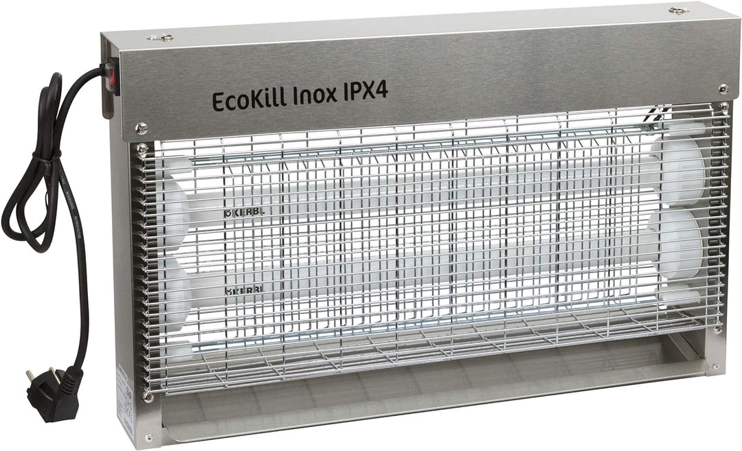 Kerbl 299935 Elektrische Fliegenvernichter EcoKill Inox, IP X 4, 2 x 15 W, 250 ml (1er Pack), IP X 4