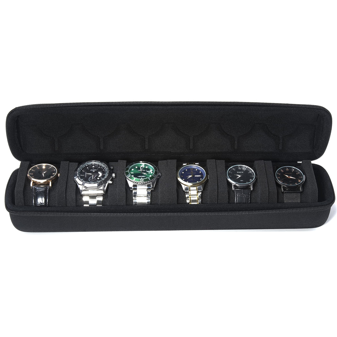 Hartschale, tragbare Uhrenreisetasche, Herren-Uhren-Reise-Organizer (schwarz, 6 Fächer) Schwarz 6 sl