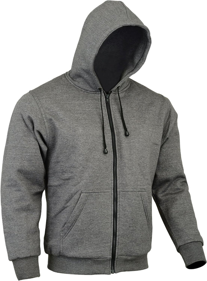 Motorradjacke mit Kapuze - CE-Protektoren - 100% Kevlar-Schutz - Fleece - Grau- L = 112 cm - 117 cm