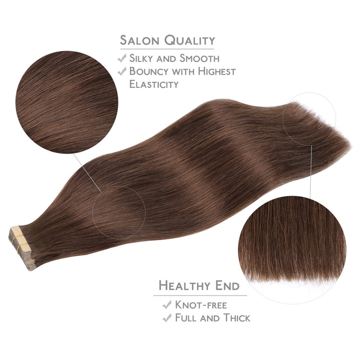 WENNALIFE Tape Extensions Echthaar, 20pcs 40g 30cm 12 Zoll Schokoladenbraun Remy Invisible Tape Exte