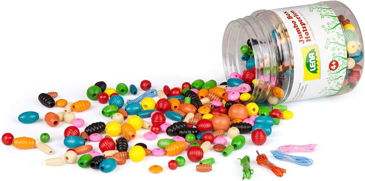 Lena 32020 - Bastelset Holzfädelperlen 164 Teile, ab 4 Jahre & 32044 - Bastelset Holzfädelperlen in