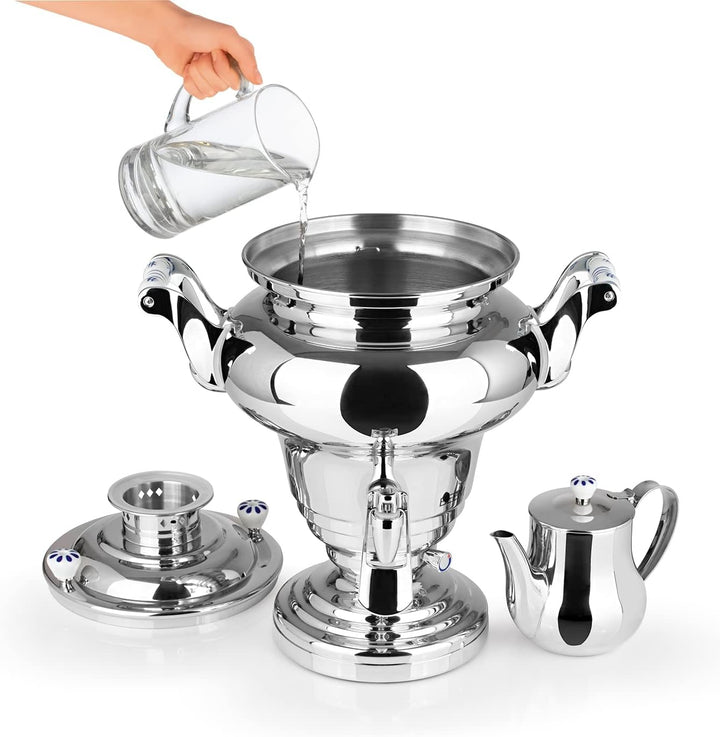 BEEM ROYAL+ Samowar - 15 l | Edelstahl | Türkischer Teekocher elektrisch | 3000 W| 2 l Edelstahl-Tee