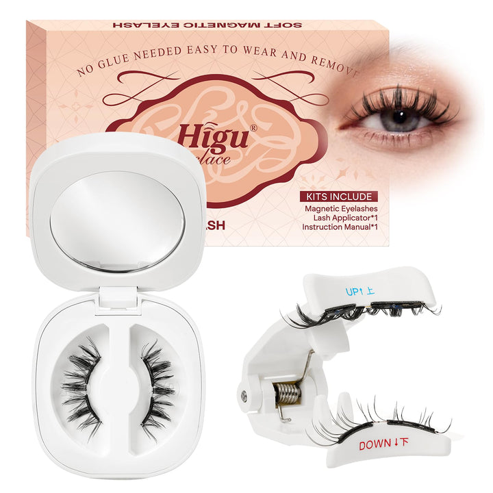 Higu clace Magnetische Wimpern,Magnet Wimpern Ohne Eyeliner,Magnetische Wimpern mit Applikator,Wimpe