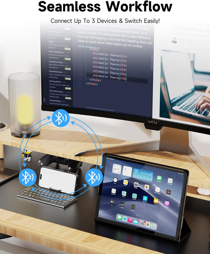 Leise Tastatur Faltbare QWERTY BT mit Magnetischem Ständer, Aluminium Mini Tragbare Kabellose Tastat