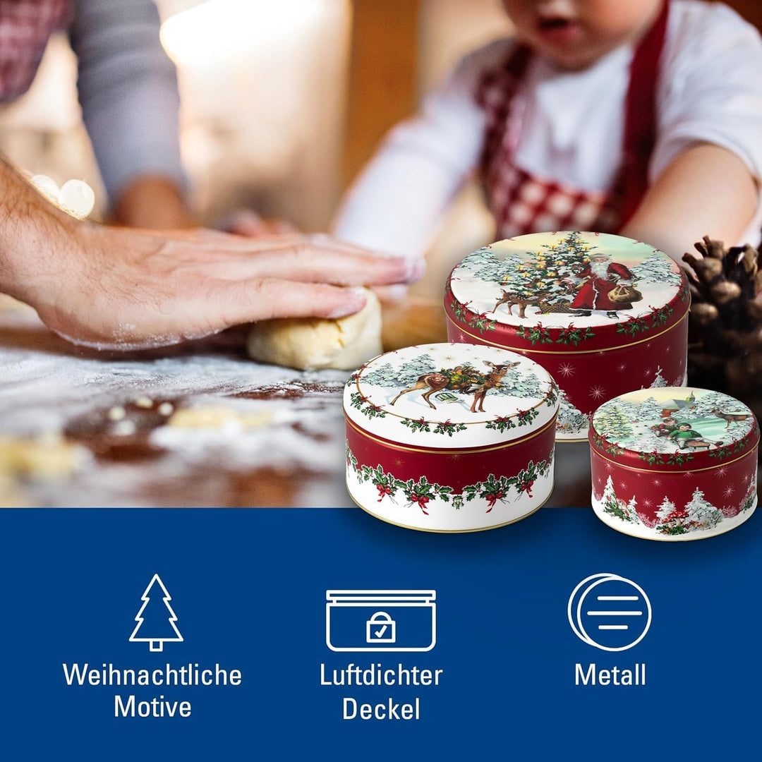 Villeroy & Boch – Winter Collage Accessoires Gebäckdosen Set 3 teilig Weihnachten, Dosen, Keksdosen,