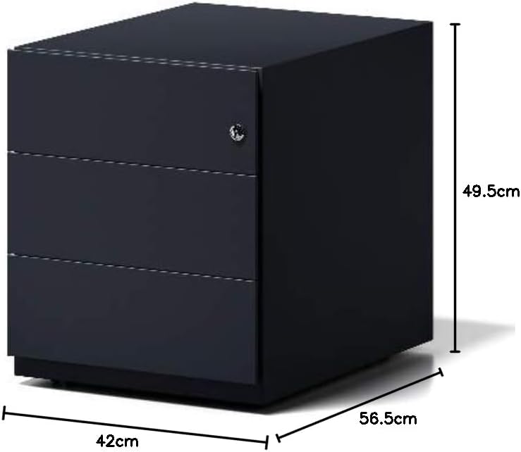 BISLEY Rollcontainer Note mit Griffleiste, 3 Universalschubladen, Metall, 633 Schwarz, 56.5 x 42 x 4