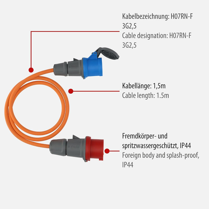 Brennenstuhl Camping Adapterkabel/CEE-Adapter mit 400V/16A CEE-Stecker und 230V/16A CEE-Kupplung (1,