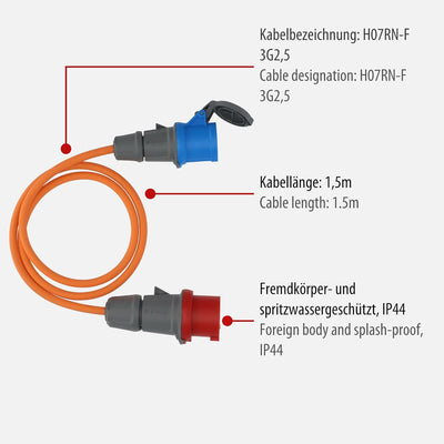 Brennenstuhl Camping Adapterkabel/CEE-Adapter mit 400V/16A CEE-Stecker und 230V/16A CEE-Kupplung (1,