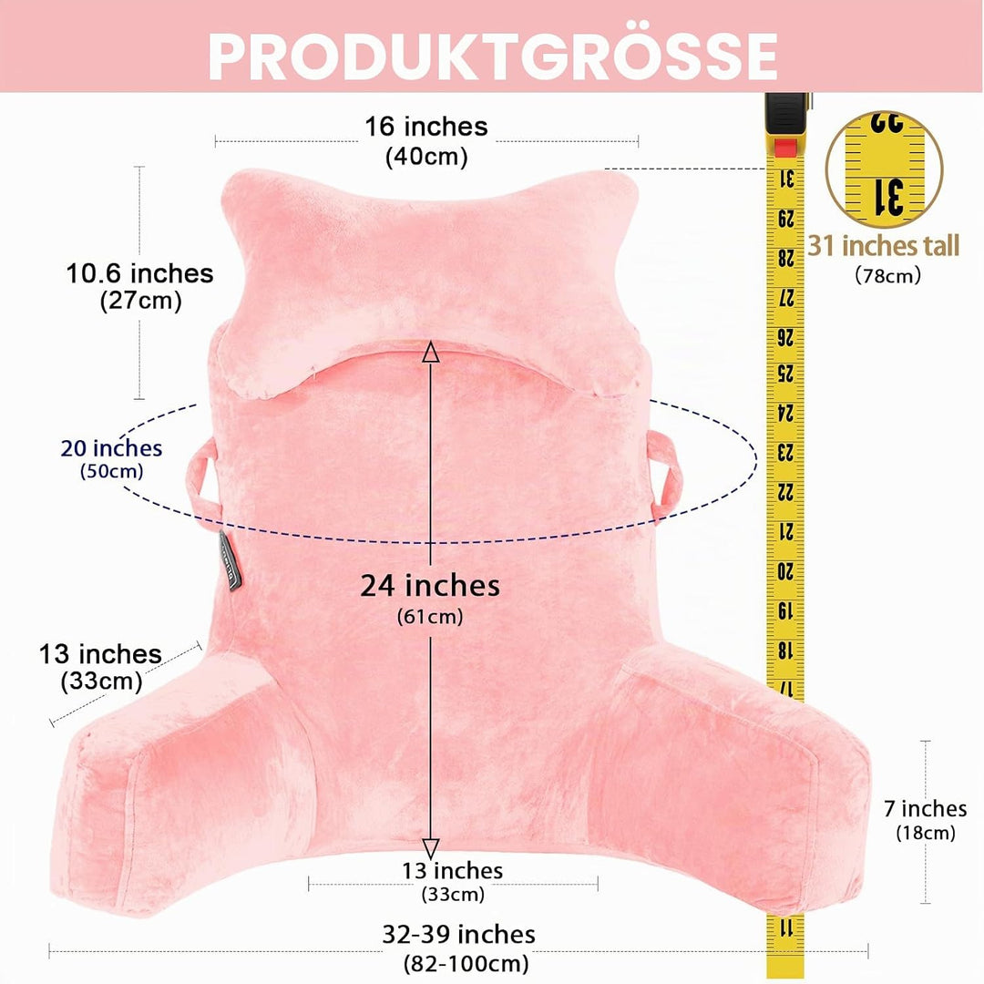 SLIGUY Lesekissen-Bettruhe-Kissen mit abnehmbarer Nackenrolle &amp; höherem Stützarm zum Sitzen im Bett,