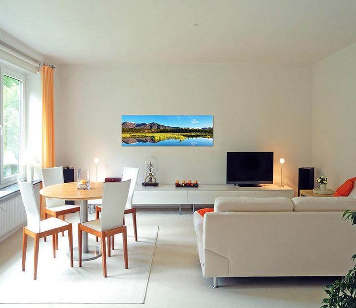Paul Sinus Art Panoramabild auf Leinwand und Keilrahmen 150x50cm Alaska Tundra Landschaft Berge Wies