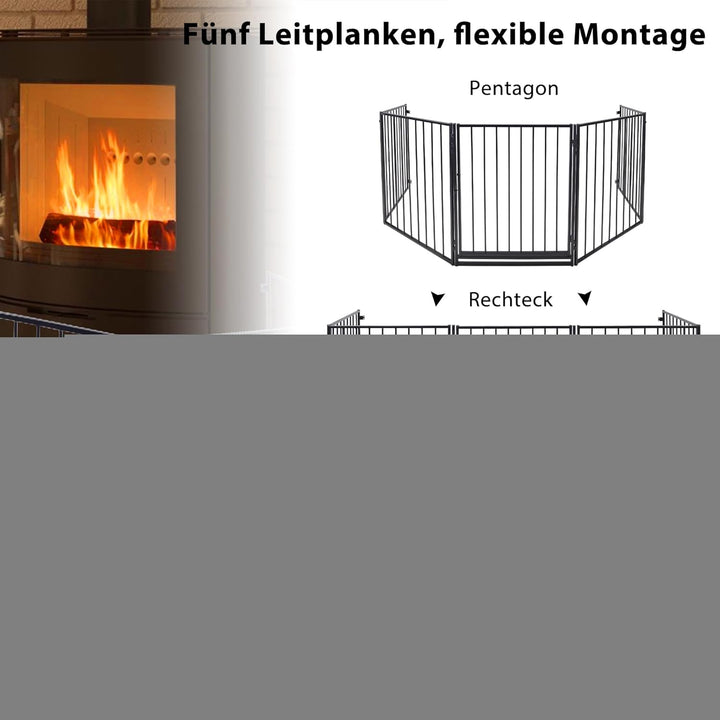 Froadp Kaminschutzgitter Metall Ofenschutzgitter mit Tür 305 x 76 cm Laufgitter Baby Laufstall Abspe