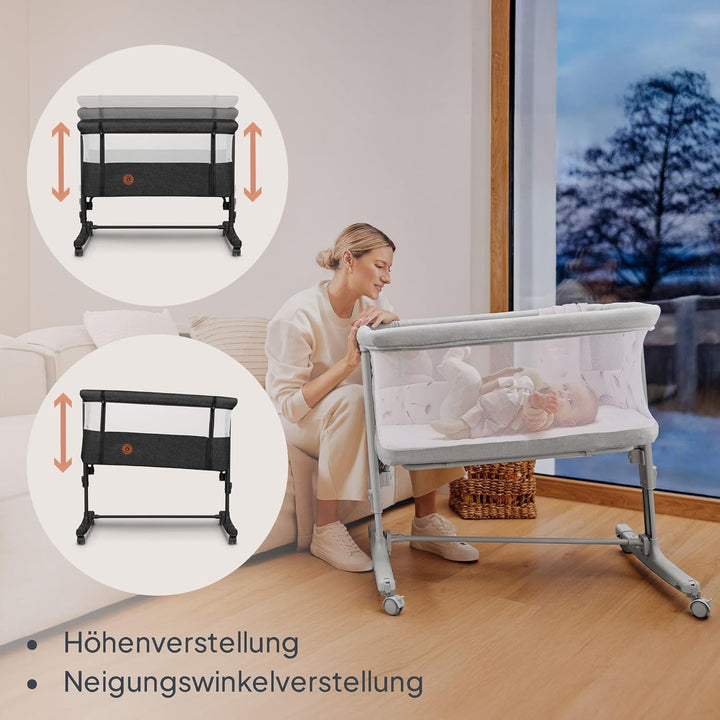 Lionelo Aurora 3 in 1 Babybett bis 9 kg, Beistellbett, Wiege, Höhenverstellug und Einstellung der Ne