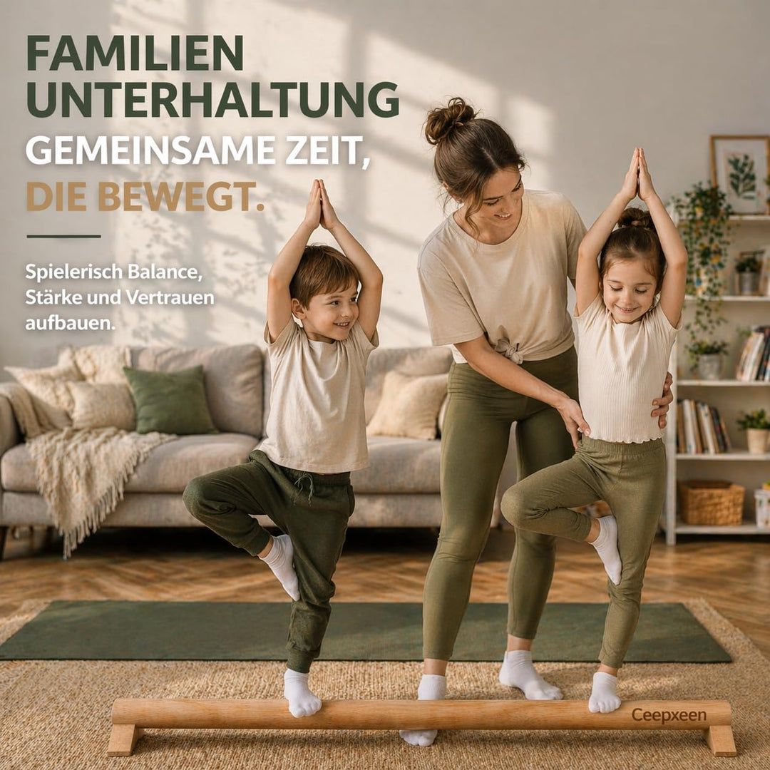 Balancierbalken Holz 100cm – Schwebebalken (3 Füsse, 200kg) – Gleichgewichtstrainer für Fusstraining