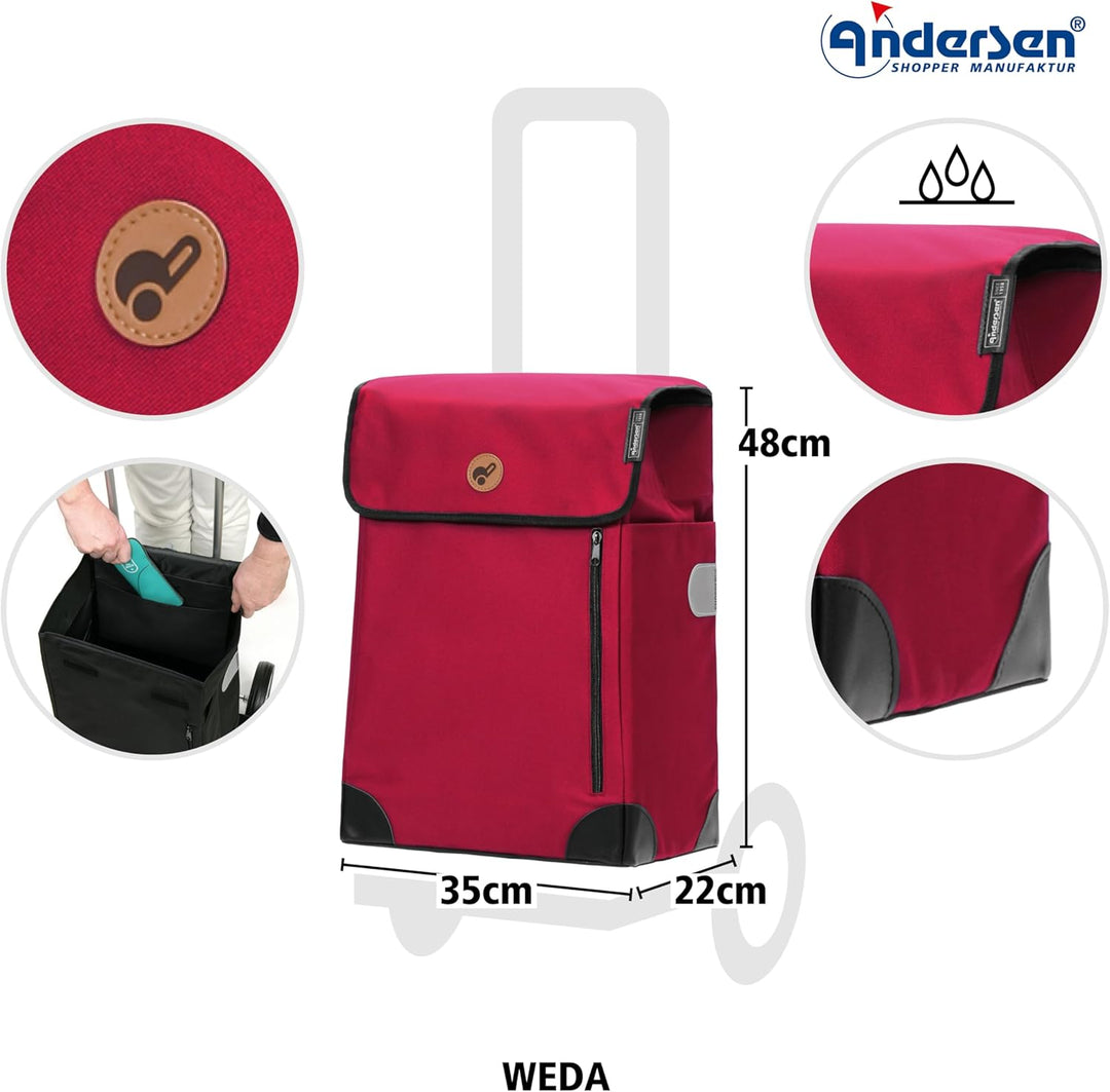 ANDERSEN Einkaufstrolley - Scala Shopper Plus Weda rot 36 L Handwagen,langlebig,Tasche abnehmbar, Al