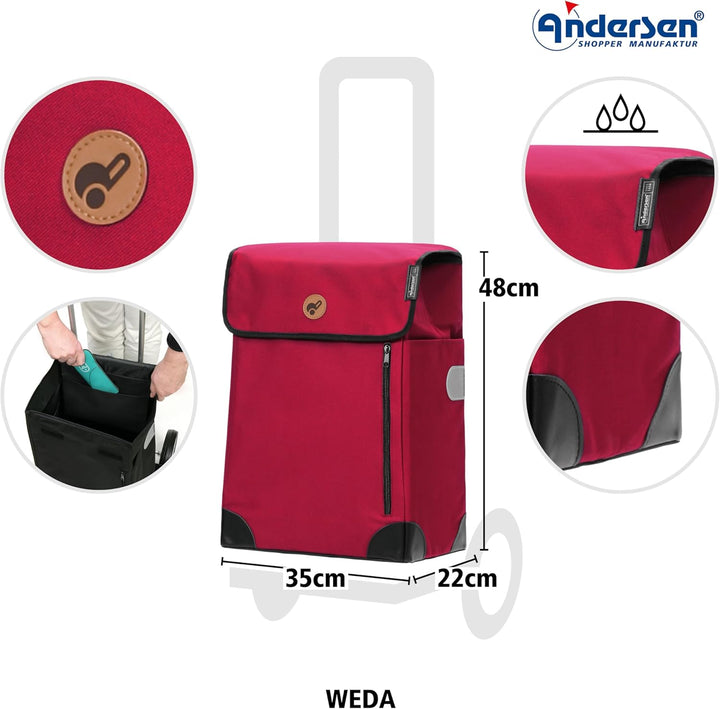 ANDERSEN Einkaufstrolley - Scala Shopper Plus Weda rot 36 L Handwagen,langlebig,Tasche abnehmbar, Al