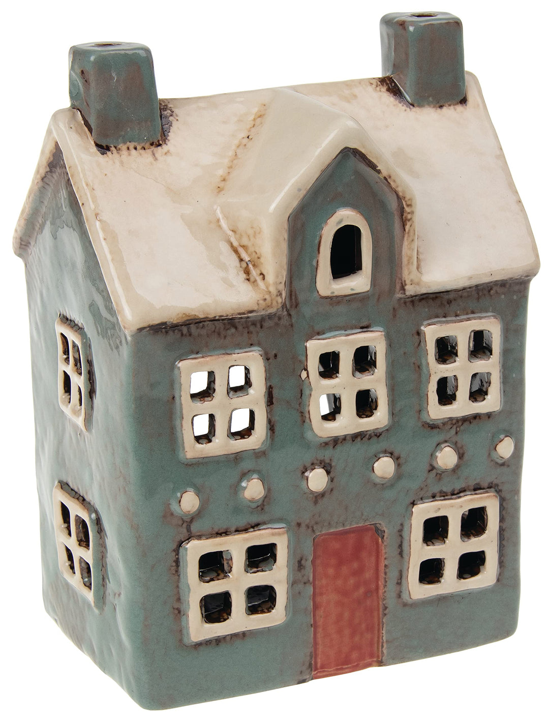 Village Pottery Teelicht, traditionelles Haus, Grau
