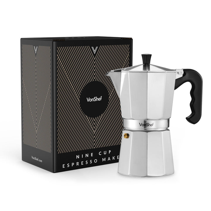 VonShef Espressokanne für den Herd, 450 ml Italienischer Espressokocher aus Aluminium für Gas- & Ele