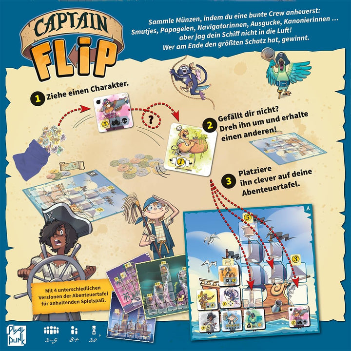 PlayPunk, Captain Flip, Familienspiel, Legespiel, nominiert zum Spiel des Jahres 2024, 2-5 Spieler,
