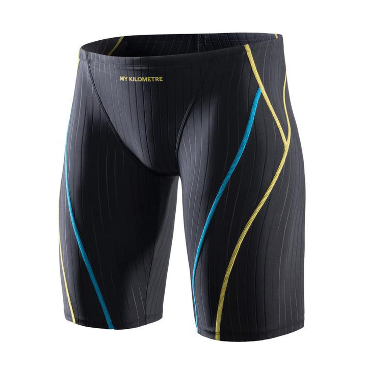 MY KILOMETRE Herren Jammers Lang Badehose Schwimmen Badeanzug Jammer Linie Schwarz S, Linie Schwarz