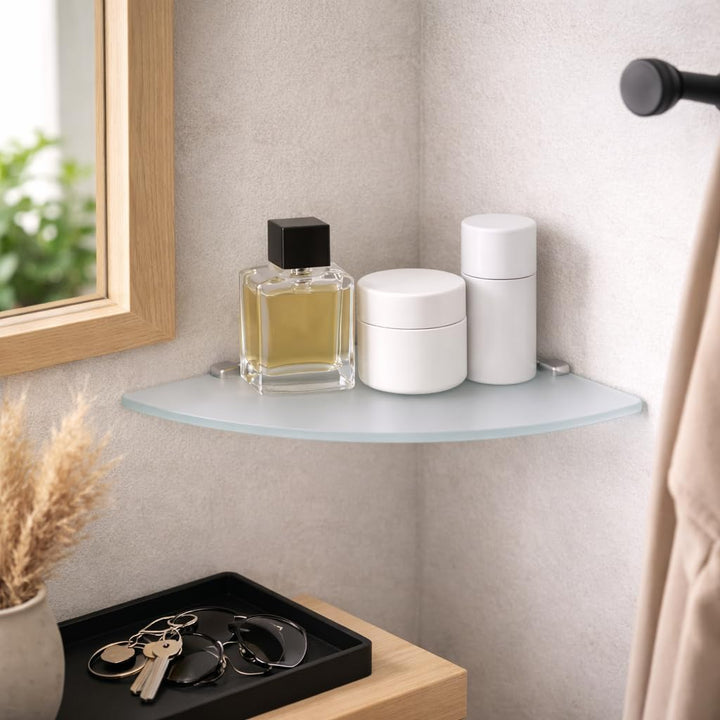 Euro Tische Glas Eckregal 35x35cm, Wandregal für Badezimmer, Duschregal Bad, Glas Badregal mit 6mm E